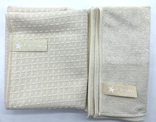 Generisch Cleafin, Tücherset, Natur, 1 x Clean-Tuch 40 x 45 cm + 1 x Finish-Tuch 45 x 55 cm, + DiWa Wäschenetz