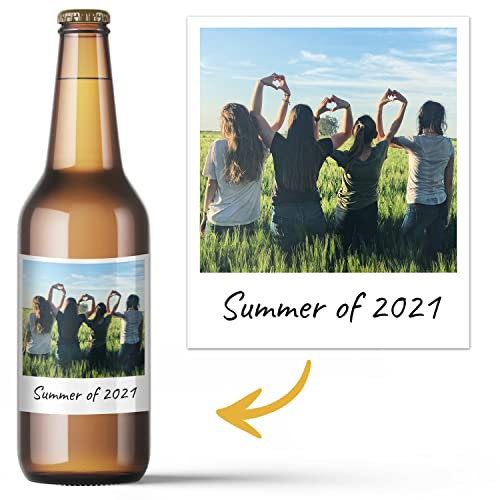 ETIKIDS 6 Autocollants personnalisés pour la bière avec Photo. Autocollants Photo personnalisés pour Les fêtes, célébrations et Anniversaires. Lot de 6 Autocollants en Vinyle imperméable.