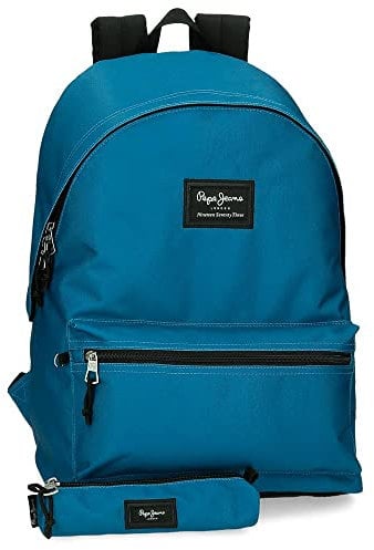Pepe Jeans Aris Mochila para Portátil y Estuche Escolar 15,6 Azul 31x44x17,5 cms Poliéster 30,01L