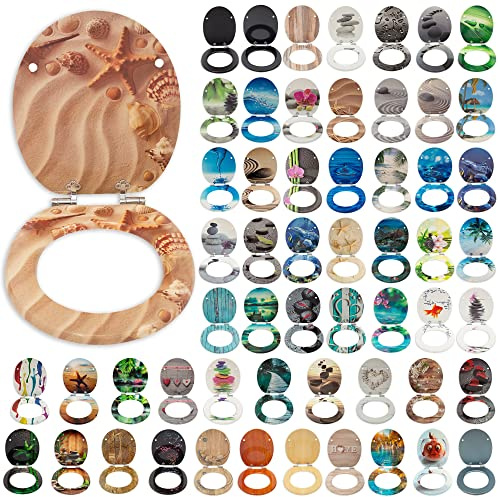 SG Traders® Toilet Seat with Soft Close - Wooden Toilet Seat Cover with Zinc Alloy Hinges, Comfortable Toilet Seat Covers with Colorful Designs Easy to Install, Assembly (Aral)