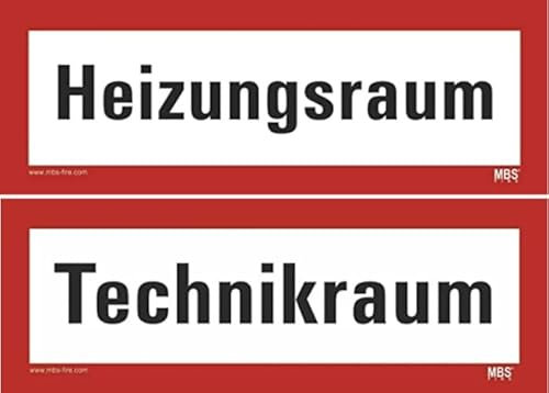 Aufkleber Brandschutzzeichen Set „Technikraum + Heizungsraum“ Hinweis Schild Folie selbstklebend | 7,4x21cm Made in Germany