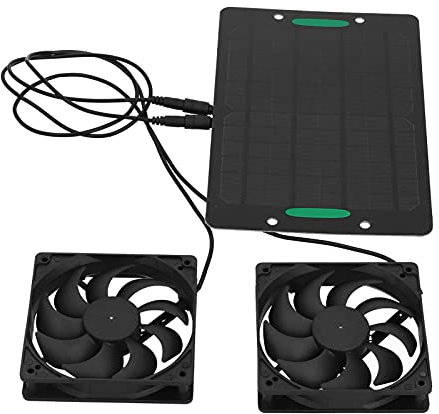 Ventilador Solar Wakects 10W 12V, Dual, Alimentado por Panel Solar, A Prueba de Agua, Negro, 14.17in x 7.09in x 4.72in, Enfriamiento y Extracción para Exteriores