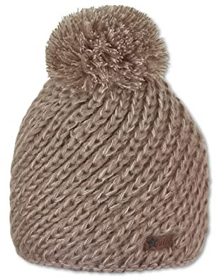 Sterntaler Unisex Kinder Mütze Baby Bommelstrickmütze mit Fleecefutter, braun, 51