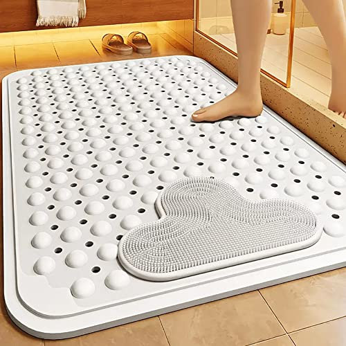 Duschmatte rutschfest 60x90cm,Antirutschmatte Dusche mit Ablauflöchern und Saugnäpfen,Große Duscheinlage rutschfest,Duschmatten für Badezimmerdusche,Duschraum (Weiß)