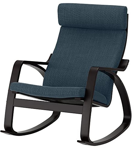 IKEA POÄNG Schaukelstuhl, Schwarzbraun/Hillared Dunkelblau