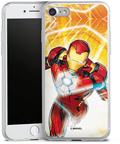 Slim Case extra dünn kompatibel mit Apple iPhone 7 Silikon Handyhülle transparent Hülle Iron Man Marvel Feuer