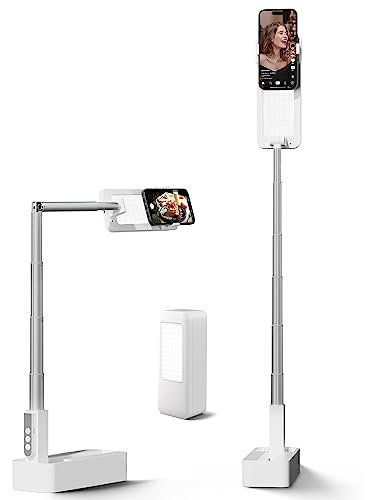 Viozon Extendable Selfie Phone Stand,5 Brightness&3 Color,360° Rotation Rechargeable Wireless Foldable Overhead Shooting LED Light for Live Streaming/YouTube/Tiktok/Recording/Photography/Nailing