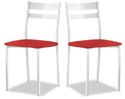 ASTIMESA - Esszimmerstuhl oder Küchenstuhl aus weißem Metall - Sitz aus Kunstleder in Rot - 2 Stück - 38 cm (Breite) x 45 cm (Sitzhöhe) x 85 cm (Gesamthöhe) x 40 cm (T)