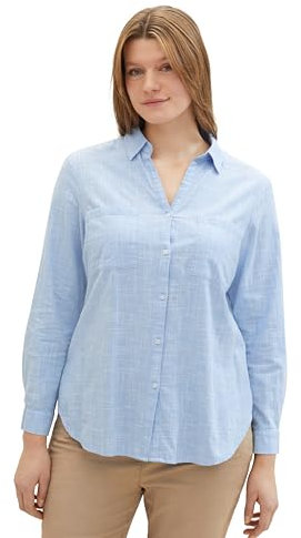 TOM TAILOR Damen Plussize Hemdbluse mit Brusttaschen, 22758 - Dreamy Blue, 48