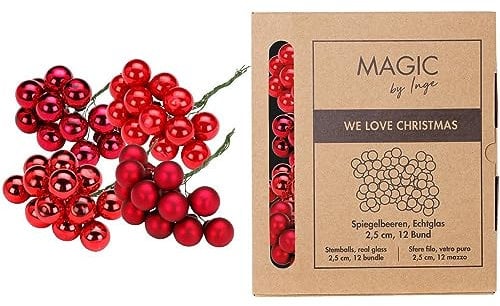 Weihnachtskugeln am Draht Glas 2,5cm x 144 Stück Spiegelbeeren in Kartonbox rot Mix Ruby Red