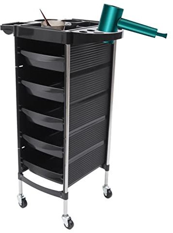ROMYIX Hair Salon Trolley, 6 Tier Silent Rolling Beauty Salons Cart Hairdresser Storage Trolley Beauty Maintenance Cart With 5 Drawers