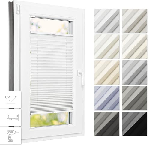 Estika Thermo-Plissee mit Bohren 75 x 180 cm – Weiß – Plissee für Fenster innen, Jalousie für Fenster, Fensterplissee zur Schraubmontage