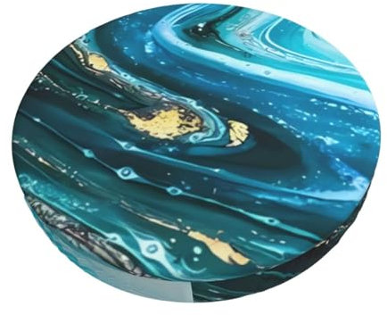 OrcoW Türkis Blau Gold Marmor Druck Runde Hocker Abdeckungen Weicher Samt Barhocker Bezüge Waschbar Elastische Hocker Sitzkissenbezug Staubdicht Stuhl Schonbezug 30,5 cm