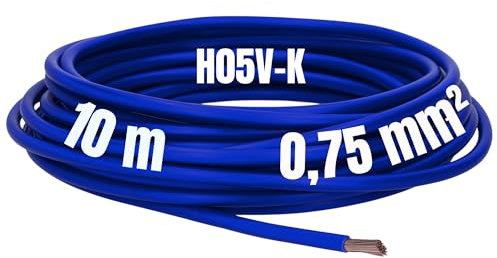 Kalitec 10 metri, H05V-K, 0,75 mm², blu oltremare, cavo di cablaggio flessibile, in PVC, cavo singolo da 0,75 mm2, cablaggio a filo fine, cavo singolo