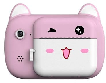FLADO Dessin animé Appareil Photo Intelligent pour Enfants Impression instantanée Thermique Petit Appareil Photo Reflex numérique Jouet Cadeau écran 2,4 Pouces (Rose)