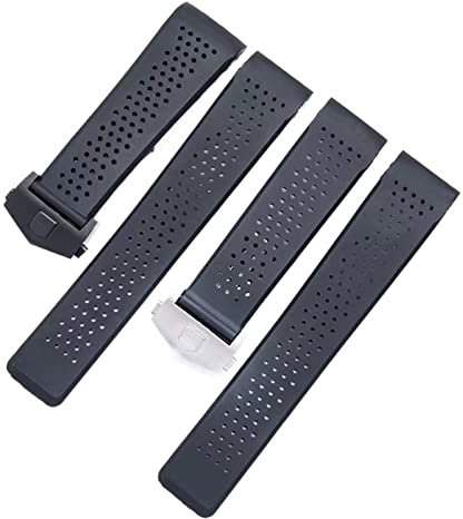 TEMKIN 22 mm 24 mm Uhrenarmband for TAG-Bügel for HEUER for GRAND for CARRERA for AQUARACER Weiches Silikon-Armband Zubehör Gummi-Uhrenarmband (Color : Black Strap, Size : 24MM_BLACK BUCKLE)