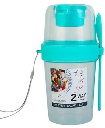 WOTEG Salatbecher für Picknick, zweischichtige Salatbehälter mit Deckel – Salatbecher zum Abnehmen mit luftdichtem Verschluss für Gemüsesalat, Pudding,