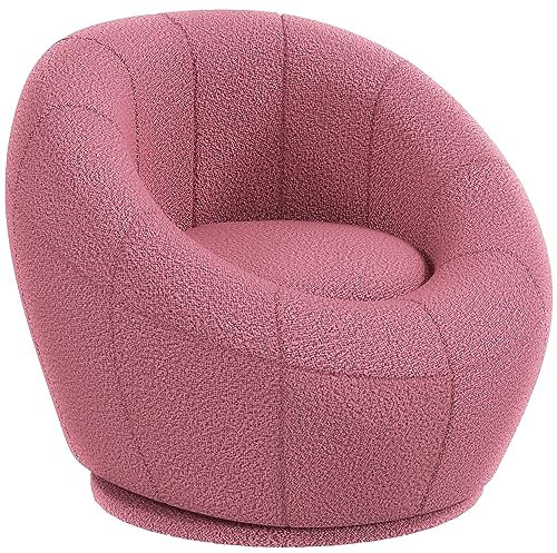 HOMCOM Modern Round Boucle Armchair Accent Chair for Living Room Bedroom Pink
