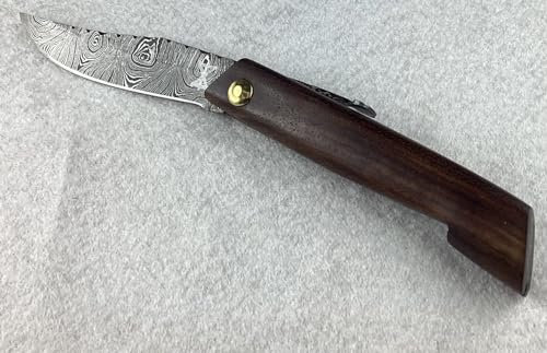 Gamsjaga Coltello tascabile damascato GJ10 in legno di noce