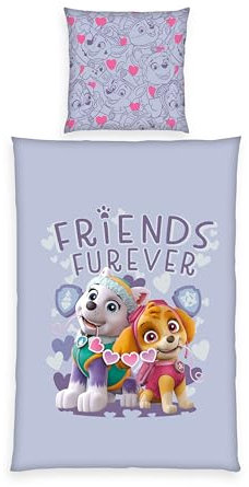 Herding Bettwäsche Paw Patrol, Kopfkissenbezug 80 x 80 cm mit Wende-Motiv, Bettbezug 135 x 200 cm, Mit Knopfleiste, 100% Baumwolle