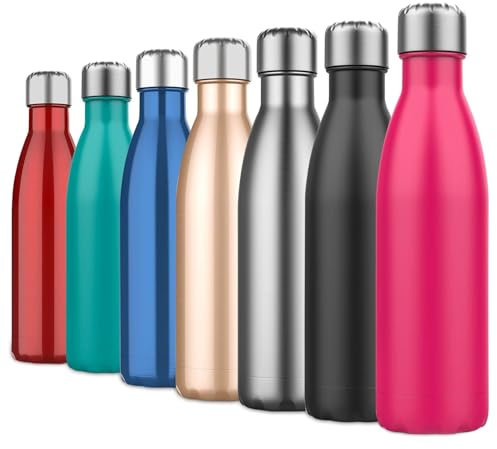 Stainless Steel Bottle 500ML, Vacuum Insulated Water Bottle, Double Wall Drinks Bottle Keep 24 Hours Cold & 18 Hours Hot for Outdoor Sports, Fitness, Hiking, Camping, School, Office (Pink)