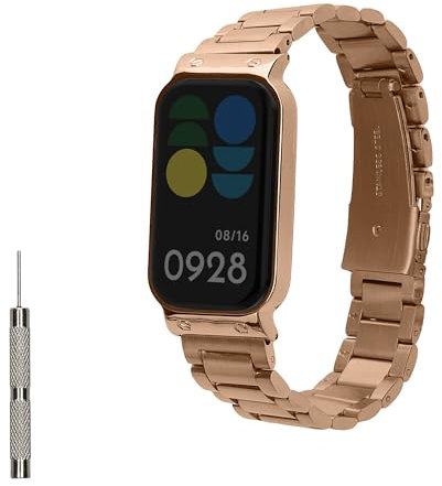kwmobile Cinturino Ricambio Compatibile con Xiaomi Smart Band 8 Active/Redmi Band 2 Cinturino - Cinturini Acciaio Inox oro rosa metallizzato - 14-22 cm