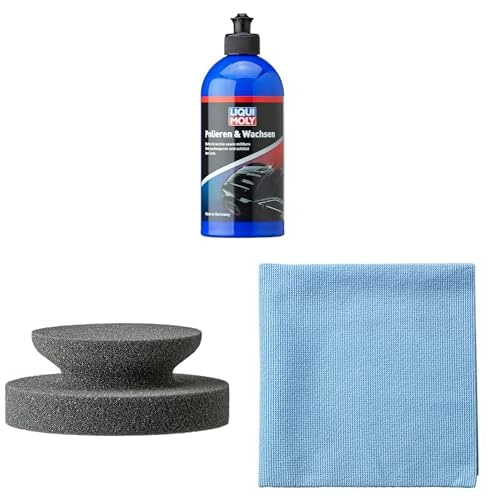 Bundle LIQUI MOLY Polieren & Wachsen 500 ml | Handpolierschwamm weich 2 Stück | Microfasertuch Lack 1 Stück
