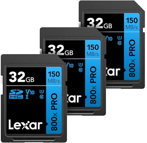 Lexar 32GB (3-Pack) High-Performance 800x PRO SD Card, UHS-I, C10, U1, V10, 4K, Up to 150MB/s Read Memory Card, for Point-and-Shoot & Mid-Range DSLR Cameras, HD Camcorders (LSD0800P032G-B3NNU)