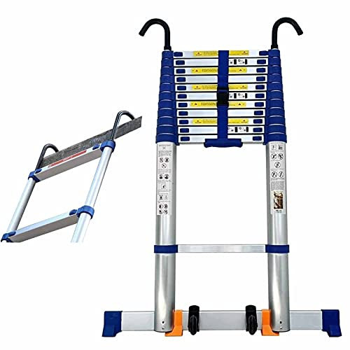 CGCSYZ Telescopic Extension Ladder 6m/ 7m/ 8m, for Outdoor Roof, Garden, Backyard, Gazebo & Garage Blue Mighty Telescoping Ladder with Hooks, Load 200kg (Size : 6.6m/21.6 ft) (8m/26 ft)