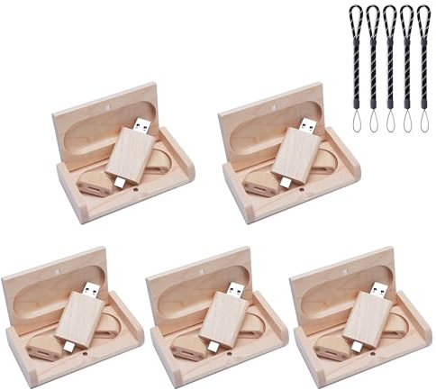 Meiyuexiang 5 chiavette USB C da 32 GB, chiavetta USB 3.0 ad alta velocità, tipo C, doppia OTG, scatola in legno di acero per TV, auto, smartphone, PC, laptop…