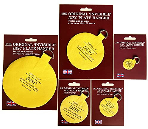 Confezione da 5 ganci autoadesivi da parete per appendere piatti decorativi e immagini (30 mm, 50 mm, 75 mm, 100 mm, 140 mm) uno per ogni dimensione