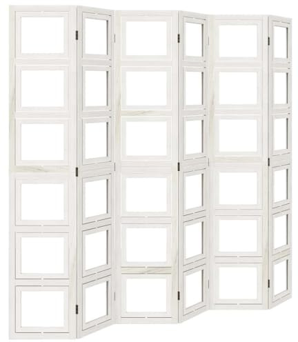 vidaXL Raumteiler 6-TLG., Paravent Faltbar mit Metallscharniere,Trennwand für Wohnzimmer Schlafzimmer Büro, Spanische Wand Sichtschutz, Weiß Massivholz Paulownia