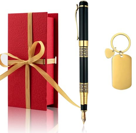 Yastar Custom Fountain Pen with a Custom Keychain - Souvenir Gift Set with Gift Box 2 extra Black Refills Engrave any Message on the Pen Gift for Christmas Father's day Graduation Wedding Gifts