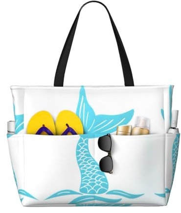 Zhengjia Sac de voyage de plage de grande capacité, imperméable avec fermeture éclair et poche, sac fourre-tout pour voyage, shopping, piscine, Queue de sirène., Taille unique