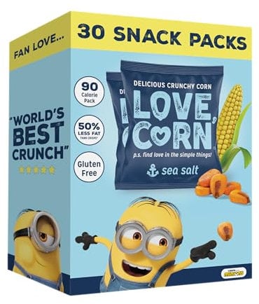 LOVE CORN Limited Edition Minions Crunchy Corn Lunchbox Snack (Sea Salt 20g x 30 Bags) – Healthy Snacks For Kids, Ideal for Gluten Free & Vegan Diets – Low Sugar Alternative for Crisps, Mixed Nuts