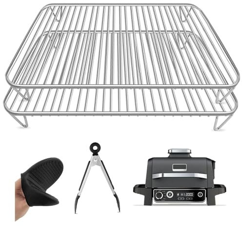 Set di 2 griglie per barbecue elettrico Ninja Woodfire e affumicatore, 5 in 1, in acciaio inox, accessori per griglia compatibile con Ninja Woodfire OG701 OG751
