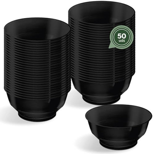 Horeca Collection - 50 Uds Bol Redondo Negro 210 cc - 10 x 4,4 cm - Vasitos Aperitivos Plastico - Vasitos para Postres - Catering - Cuencos - Vasos - Finger Food