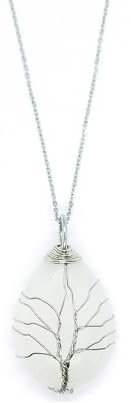 Bijoux Pendentif Collier Pierre Cristal de Roche Arbre de la Vie Argenté Fil Forme Goutte d'eau Pierre Précieuse Énergie avec Chaîne