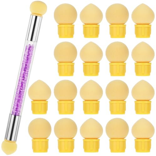 Nail Art Runde Schwämme und Schwammpinsel, Ombre Pinsel Nailart mit 18 Stück Ersatzköpfe Doppelkopf Schwamm Nagelpinsel Tupfpinsel Sponge Brush Applikator für Nail Art Rendering Gelnägel DIY