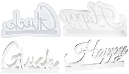 2 Stück Silikonformen Gießformen,Silikonformen Gießformen,Gießformen Silikon, Gipsformen zum Gießen,Silikon Gießform Kerzenhalter,Gips zum Gießen,3D Gießformen (Gluck,Happy)