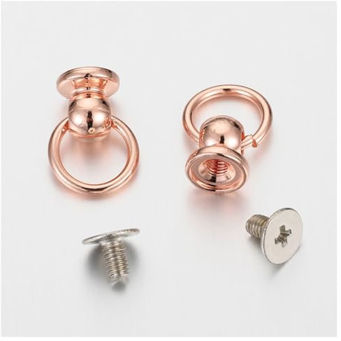 Rockreyoa O-Ring Kopf Button Studs Messing Schraube Nieten mit Ring, Schraubverschluss und Zugring, Rivet Leder Handwerk Niete Metallknopfnieten für Handwerk DIY, Tasche Roségold 20 Stück