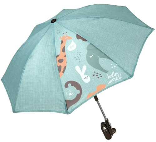 PERLETTI Kinderwagen Sonnenschirm mit Sonnen UV Schutz - Kinderwagenschirm Verstellbar mit Universal Halterung - Kinder Wagen Schirm mit Manueller Öffnung - Durchmesser 68 cm (Hellblau)