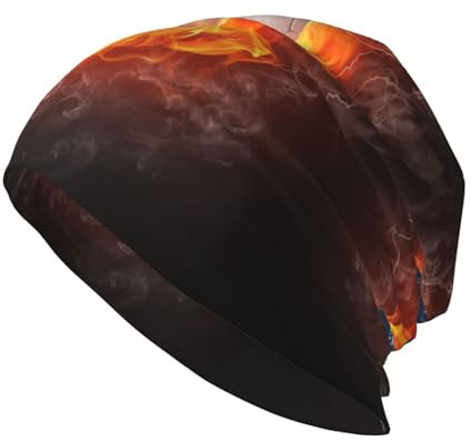 Ice and Fire Volleyball-Strickmütze für Erwachsene, modisch, lässig, elastisch, randlos, warme Mütze, für den Alltag, Zuhause, Outdoor, Schwarz, Schwarz , Einheitsgröße