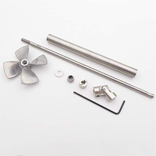 DEMULAX Boot 4mm Antriebswelle Wellenhülse 4-Blatt Metall Propeller Gelenk Kupplung Kit RC Boot Marine Angeln Köder Schlepper ROV Außenbordpropeller für Boote(L15cm Coupler 5.0mm)