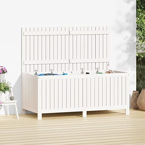 ShGaxin Gartentruhe Weiß 147x68x64 cm Massivholz Kiefer, Gartenschrank, Gartenbox, Paketbox, Auflagenbox, Balkonschrank, Gartenkiste, Aufbewahrungsbox Outdoor, Kissenbox - 823851