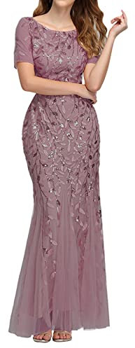Generisch Robes de mariée pour femmes enceintes robe sirène à manches courtes avec double col en V pour femme, robe de soirée en velours vert, Rose, M