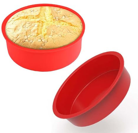 2 Pcs Silicone Cake Tins Round Non-Stick Bakin Moulds Nonstick Silicone Baking Trays for Muffins Puddings Bread Dishwasher & Freezer Safe (8 Inch)