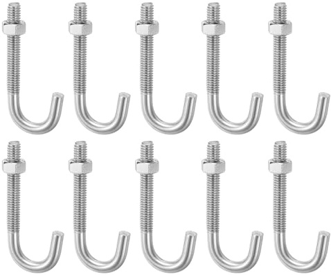 sourcing map 10 Pack J Bolts, 5/16-18 x 3 Concrete J Bolts Cement Post Anchors 304 Stainless Steel Anchors Bolt with Nut for Concrete Pad Pouring Wood Projects, Silver
