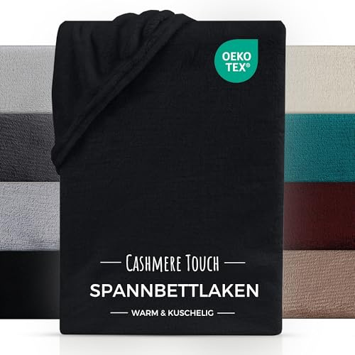 CARPE SONNO Winter Spannbettlaken 200x200 Cashmere Touch - Kuschelige Spannbetttücher Mikrofaser - Plüsch Bettlaken 200x200 - Warmes Spannbetttuch Fleece - Flauschige Bed Sheets - Schwarz