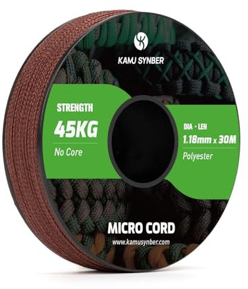 Kamu Synber Micro Cuerda 1.18mm Paracord Cordón 30M Bobina para Bricolaje, Manualidades, Pulseras, Joyas | Soporta 45kg | Marrón Chocolate